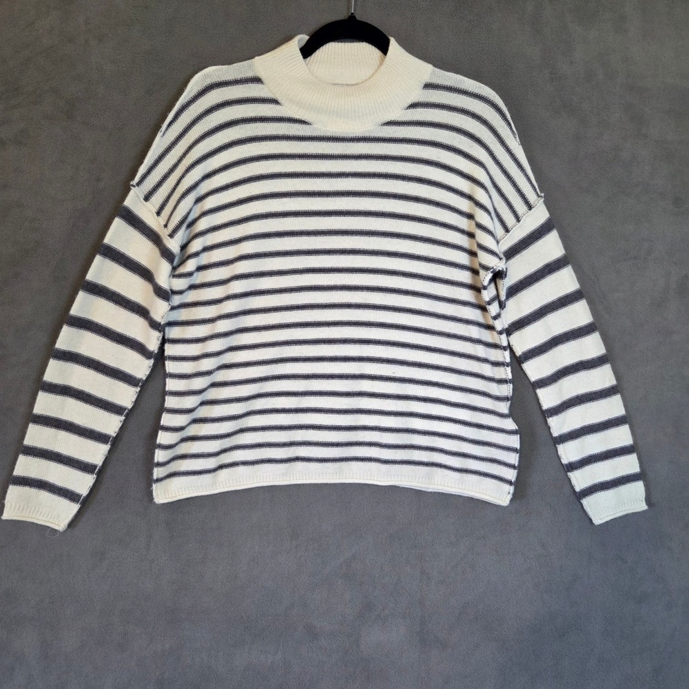Madewell Merino Wool Blend Striped Mockneck Sweater Women XXS  Coastal Nautical